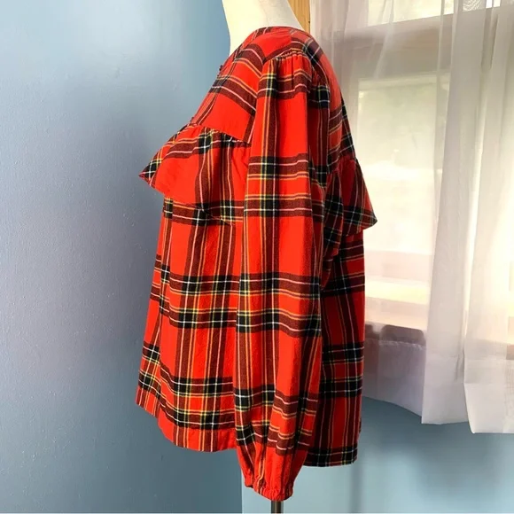 J. Crew Ruffle Popover Top in Festive Plaid - Picture 3 of 9